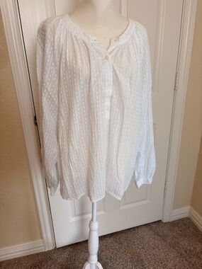 Vineyard Vines White Swiss Dot Peasant Blouse